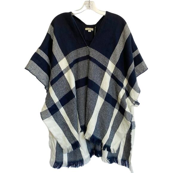 LOFT M/L Boho Blue Poncho Open Front Oversized Shawl Cardigan - Picture 13 of 13